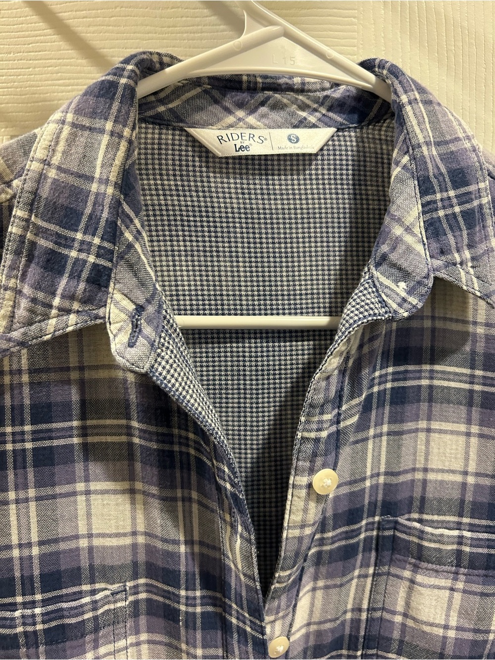 Riders by Lee Blue Plaid Cotton Button Down Shirt Women's Small